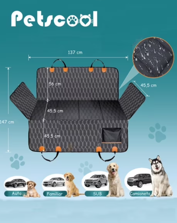 Funda Cubre Asiento De Auto Para Mascotas Impermeable y Antideslizante Negra -5
