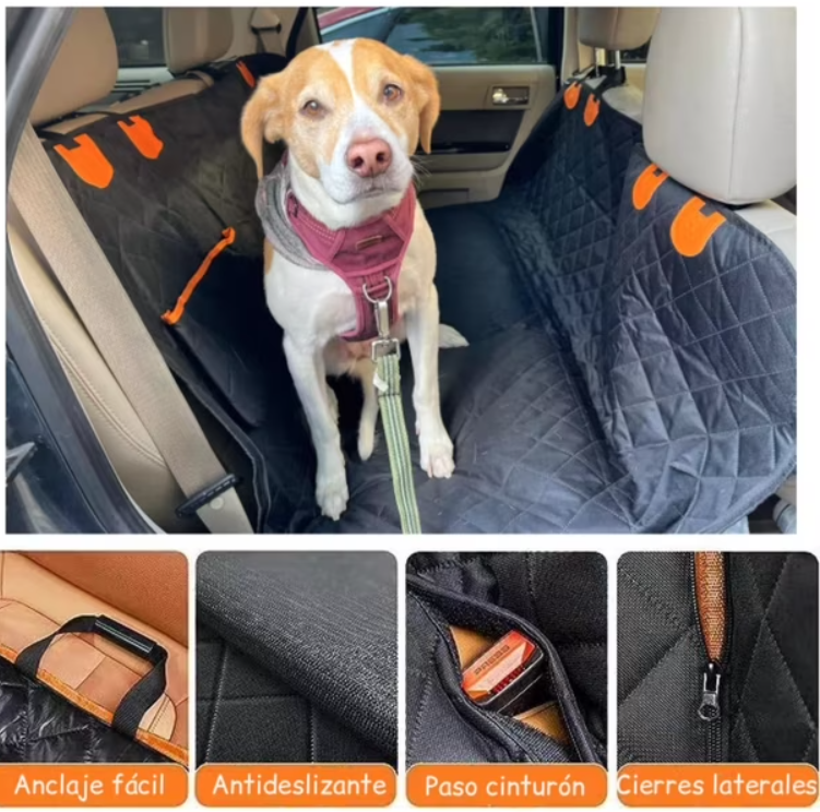 Funda Cubre Asiento De Auto Para Mascotas Impermeable y Antideslizante Negra -3