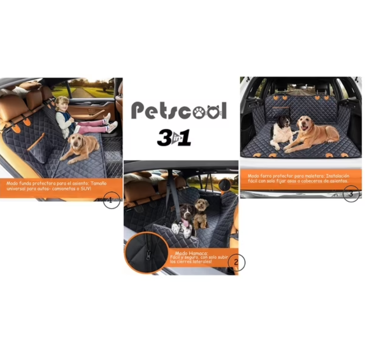 Funda Cubre Asiento De Auto Para Mascotas Impermeable y Antideslizante Negra -4