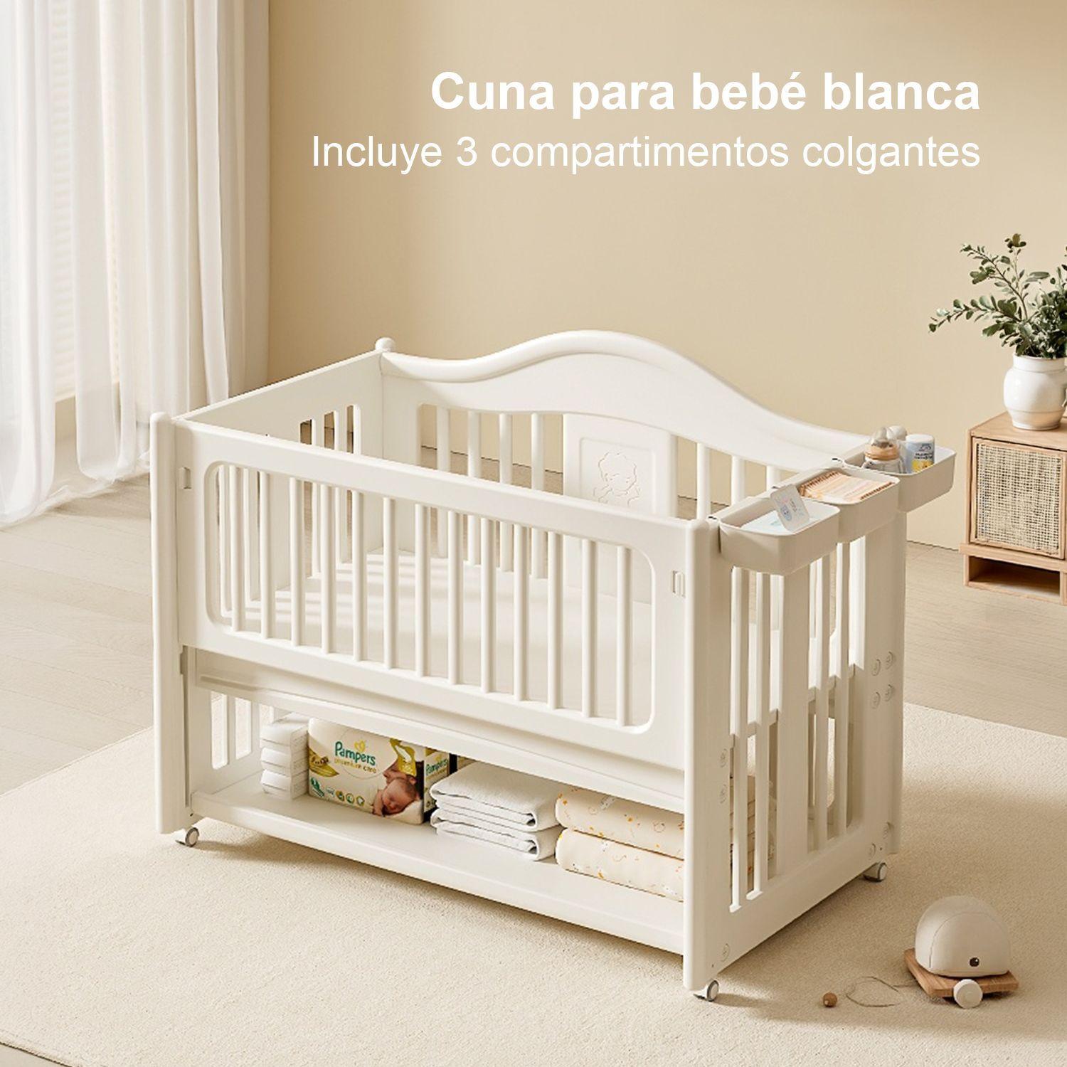 Cuna Colecho Infantil Multifuncional Kidscool Con Ruedas Repisa e Organizadores Blanco Marfil -4