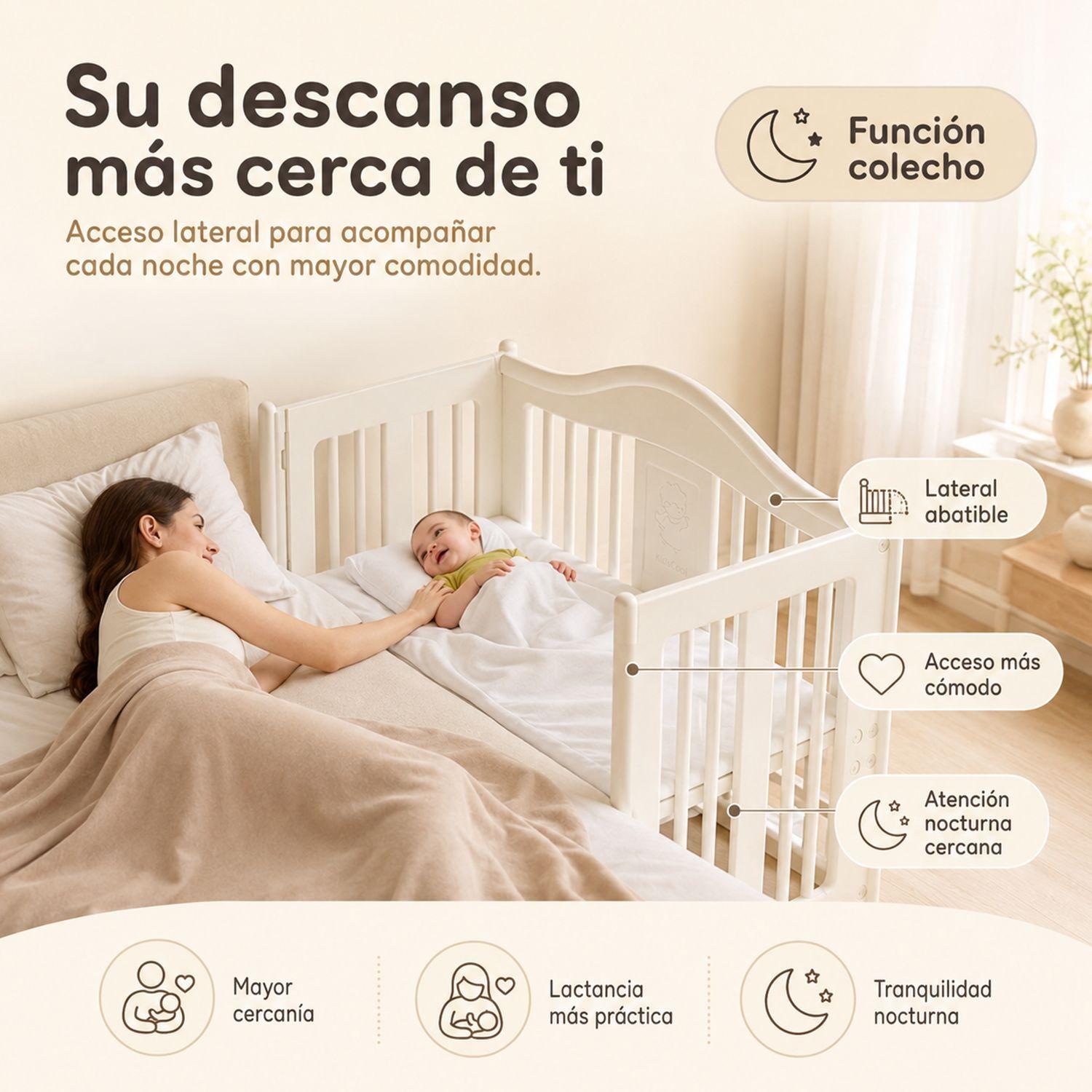 Cuna Colecho Infantil Multifuncional Kidscool Con Ruedas Repisa e Organizadores Blanco Marfil -6