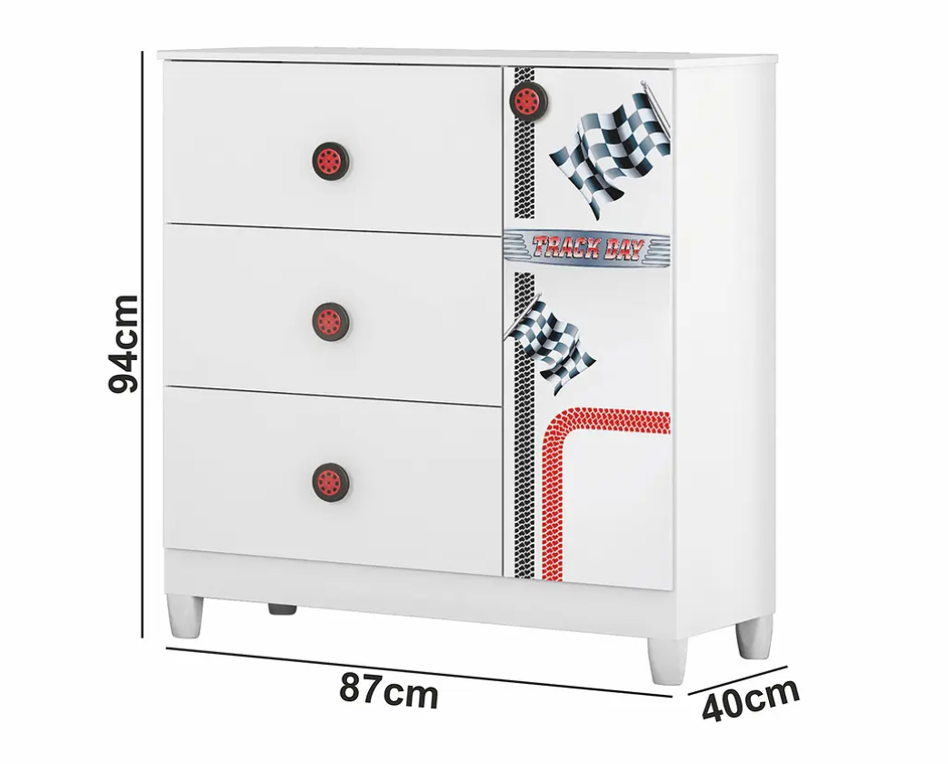 COMODA INFANTIL CON PUERTA FAST CAR BLANCO-2