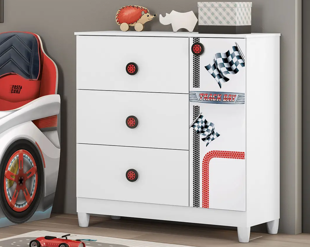 COMODA INFANTIL CON PUERTA FAST CAR BLANCO-3