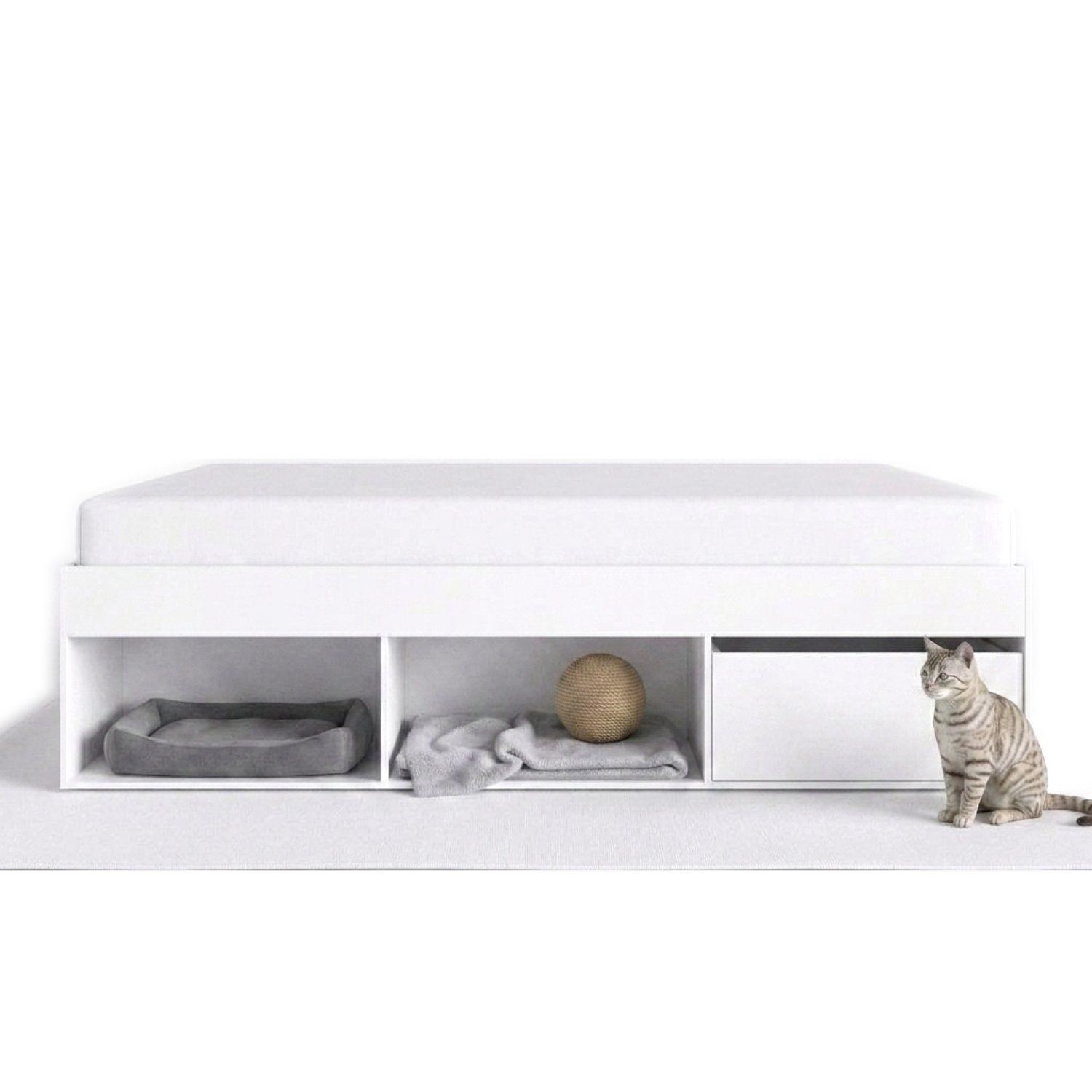 Cama Multifuncional 2 Plazas Pets Blanca Con Cajones y Nicho Para Mascota-2