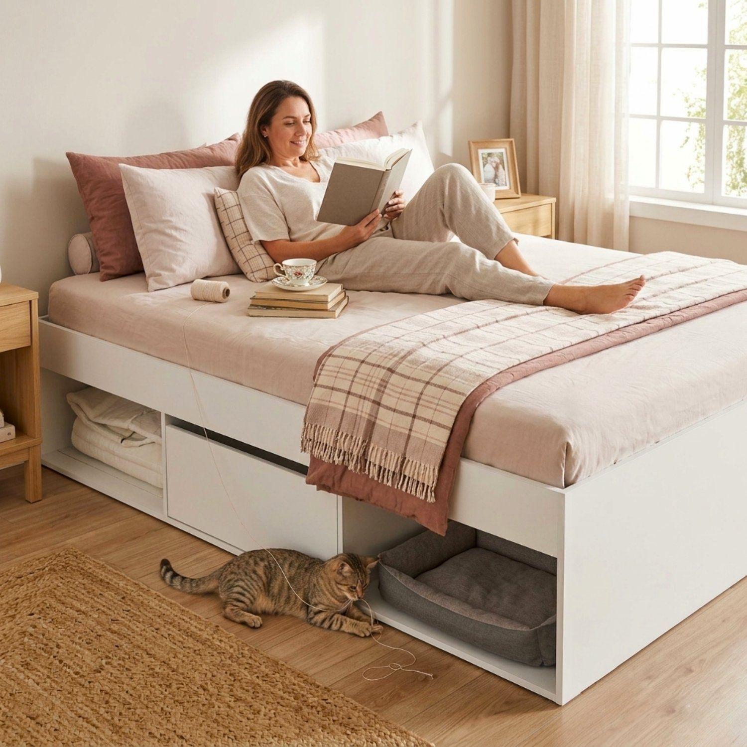 Cama Multifuncional 2 Plazas Pets Blanca Con Cajones y Nicho Para Mascota-4