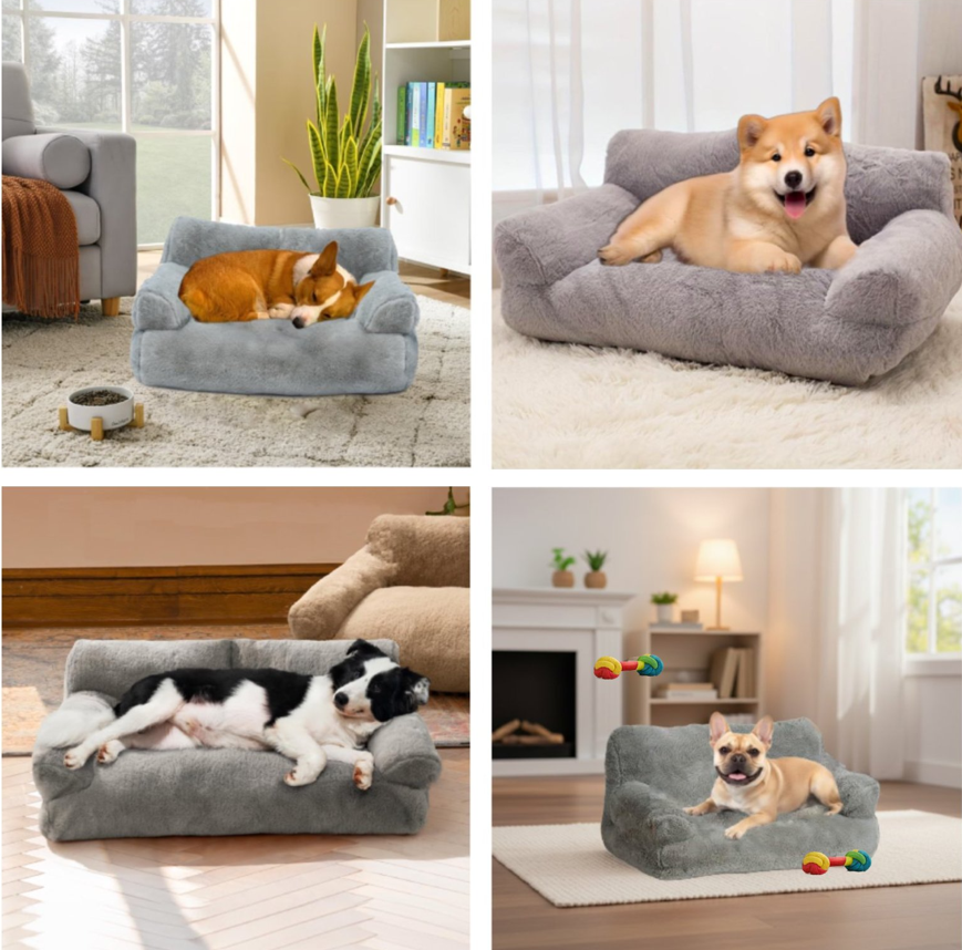Cama Sofá Relajante Para Mascotas L Gris Lavable y Ortopédica-1