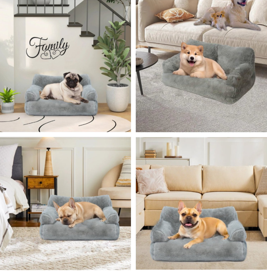 Cama Sofá Relajante Para Mascotas L Gris Lavable y Ortopédica-2