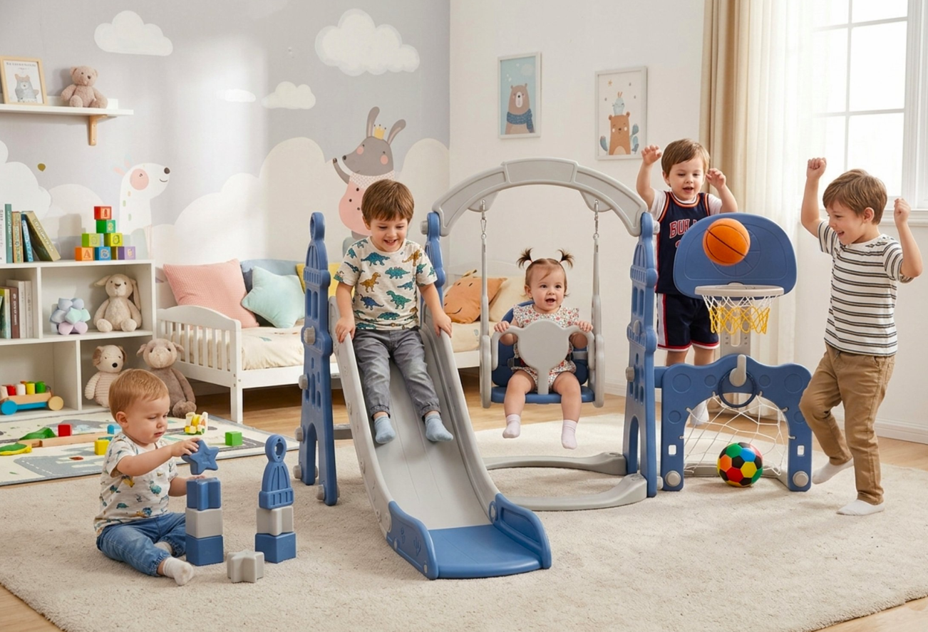 Resbalín Columpio Infantil 5 en 1 Kidscool Centro De Juegos Azul -5