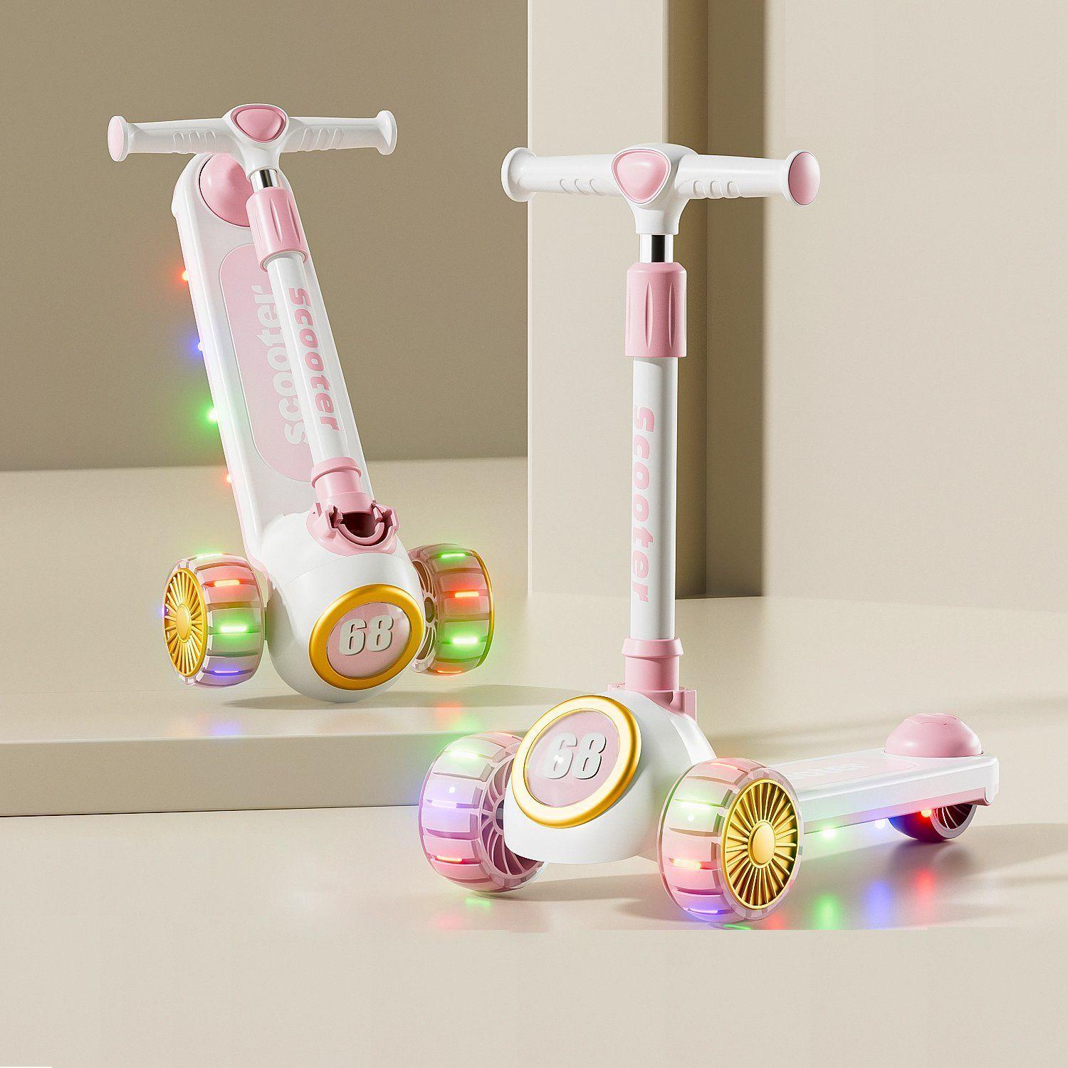 Scooter 3 Ruedas Plegable Kidscool Rosado Con Música y Luces-4