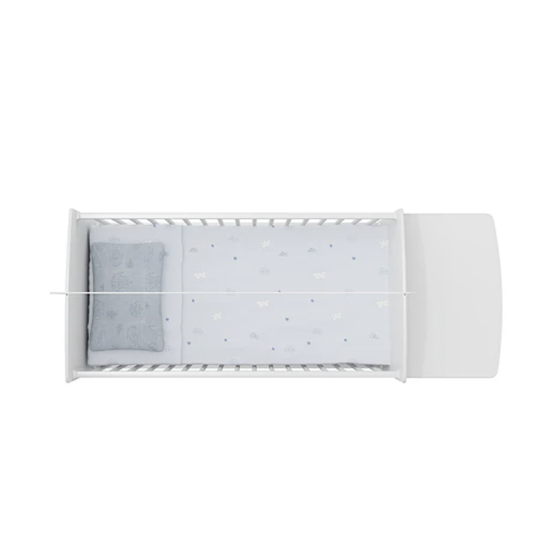 CUNA CON COMODA BLANCA /  CELESTE PREMIUN-2