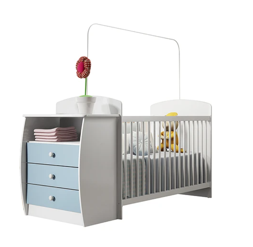 CUNA CON COMODA BLANCA /  CELESTE PREMIUN-3