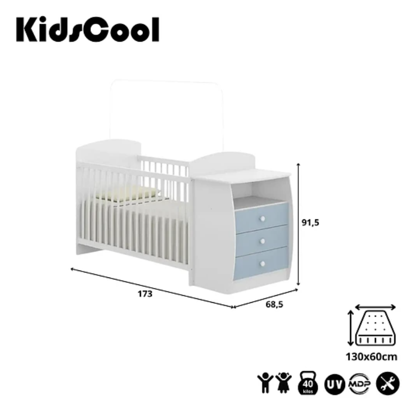 CUNA CON COMODA BLANCA /  CELESTE PREMIUN-6