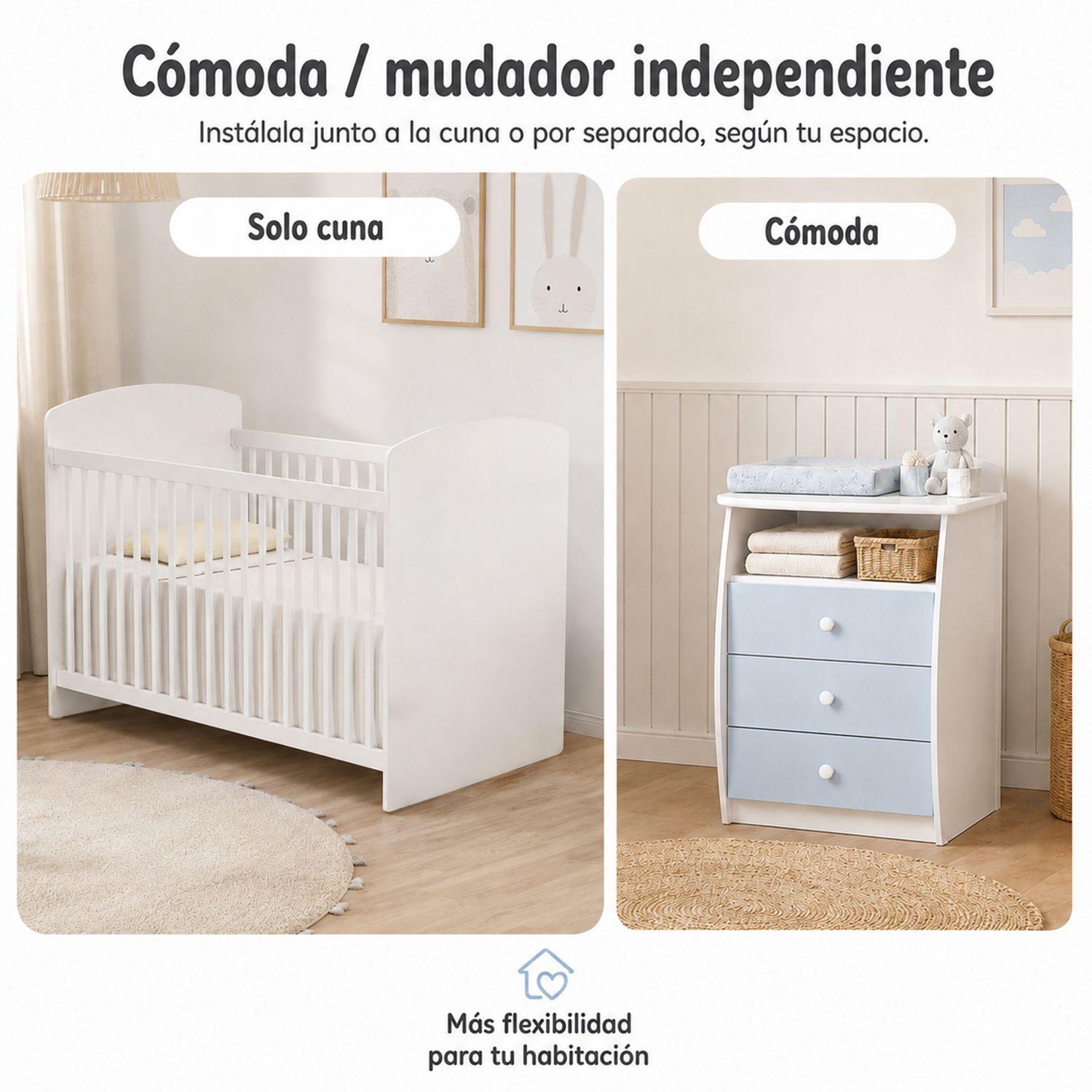 Cuna Infantil Multifuncional Con Mudador Bambini Celeste-1