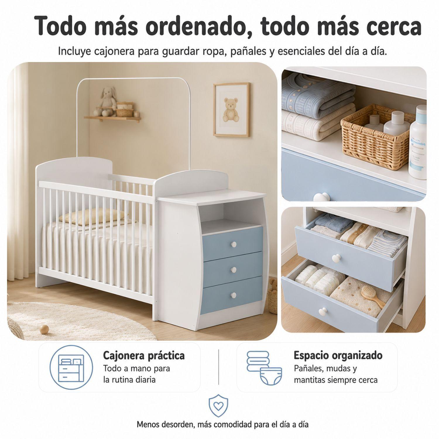 Cuna Infantil Multifuncional Con Mudador Bambini Celeste-2