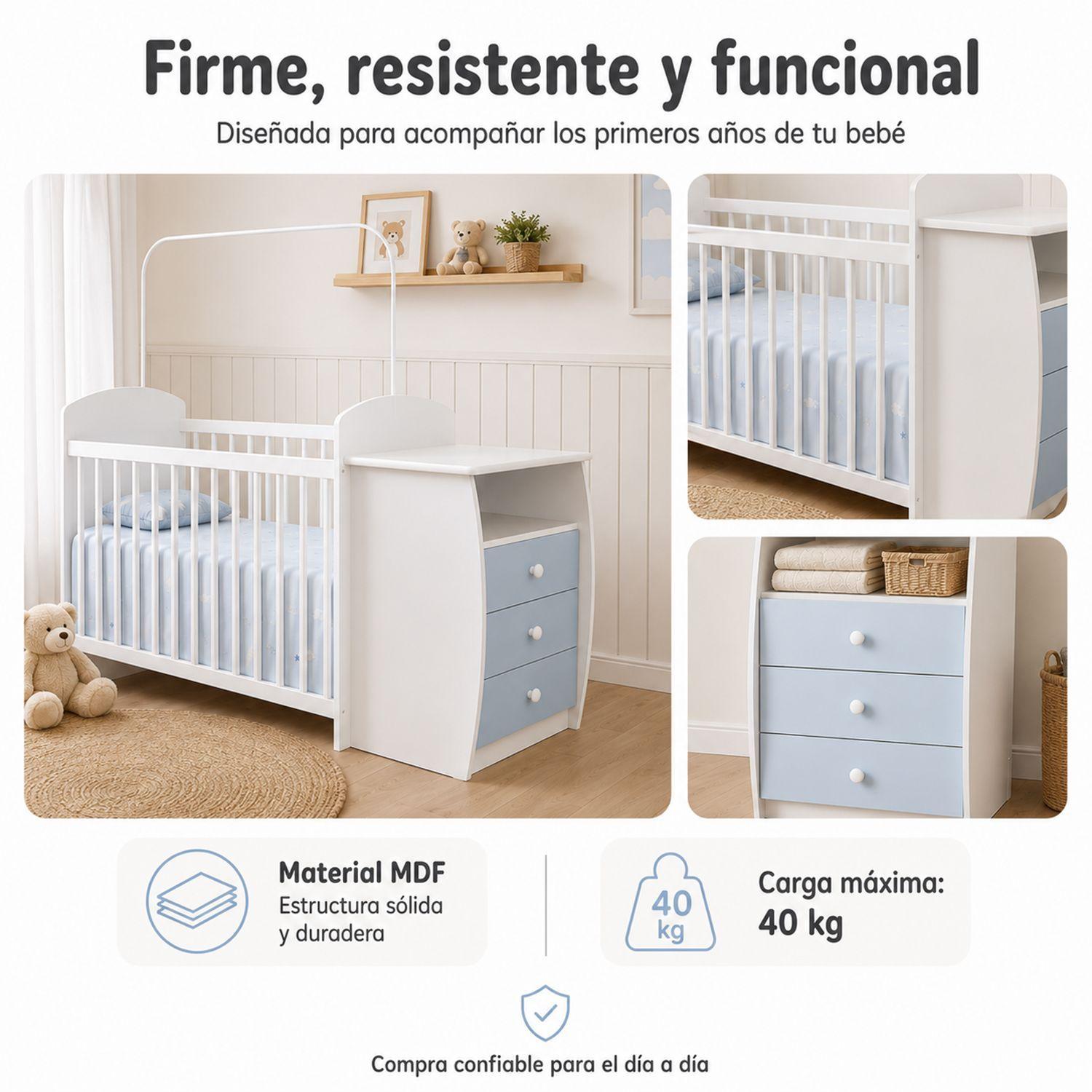 Cuna Infantil Multifuncional Con Mudador Bambini Celeste-3