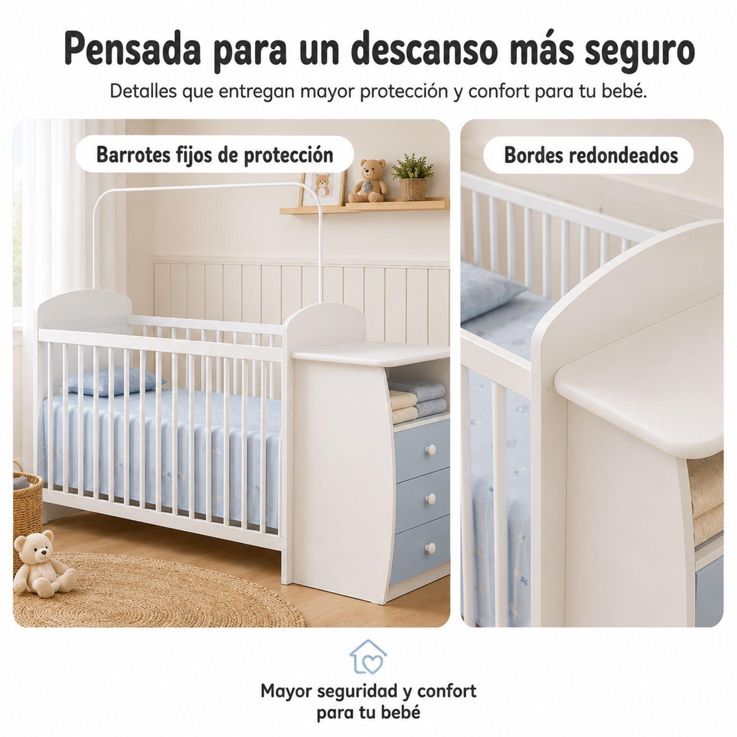Cuna Infantil Multifuncional Con Mudador Bambini Celeste-5