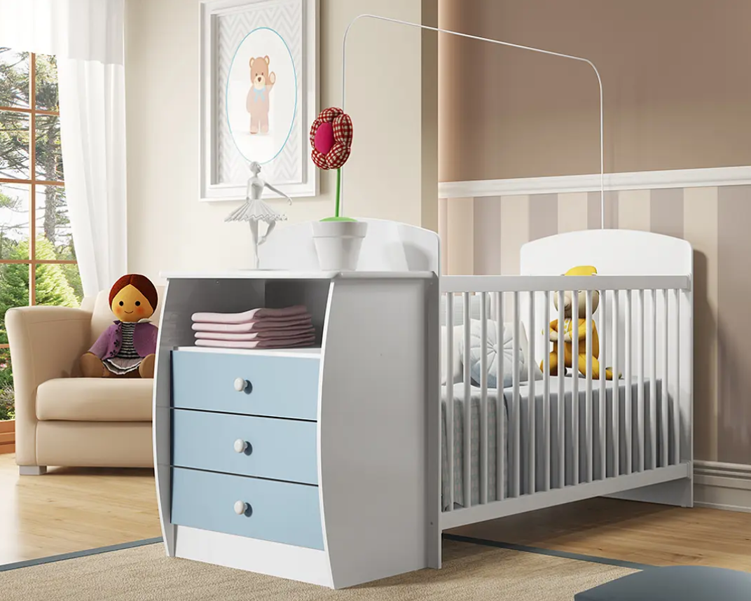 Cuna Infantil Multifuncional Con Mudador Bambini Celeste-6