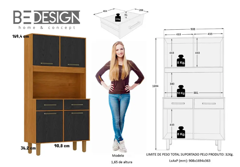 KIT COCINA POP PLUS 4 PUERTAS 2 CAJONES NEGRO ZANZINI-4