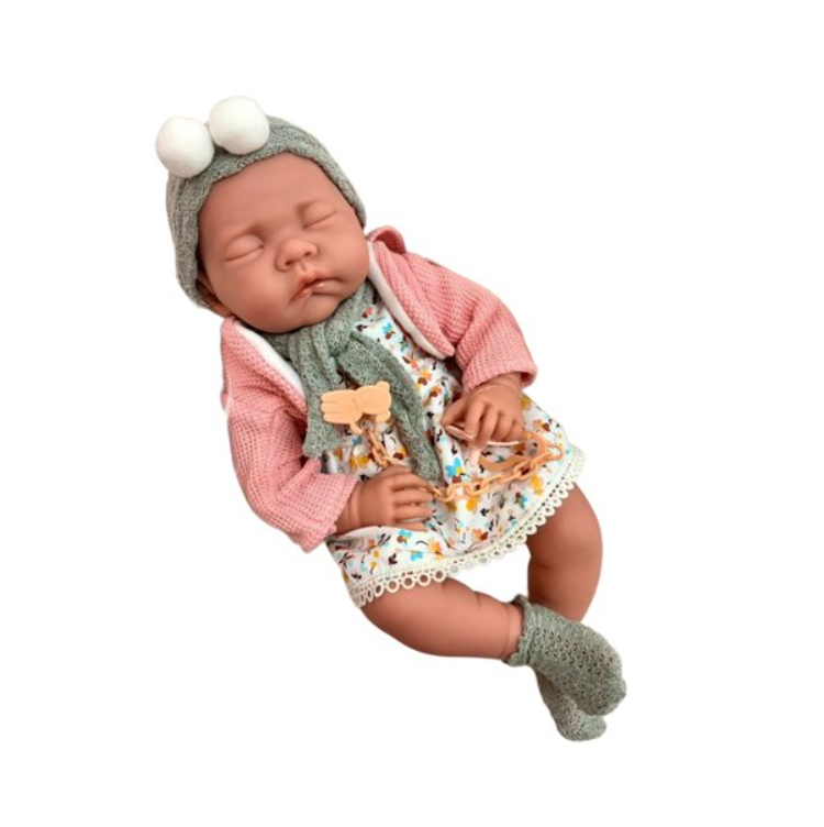 Muñeca Bebé Realista 40cm Con 12 Sonidos de Apego Rosado Gris-2