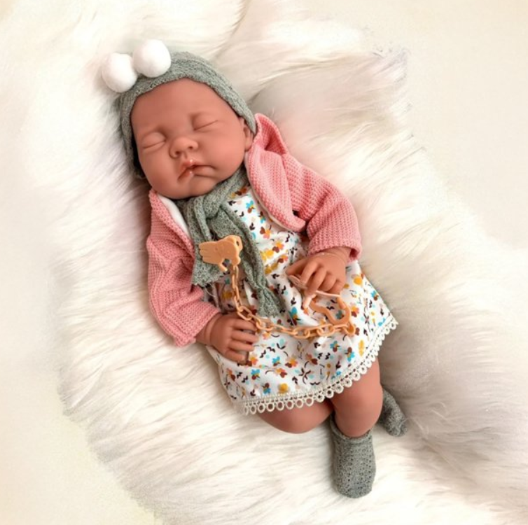 Muñeca Bebé Realista 40cm Con 12 Sonidos de Apego Rosado Gris-5