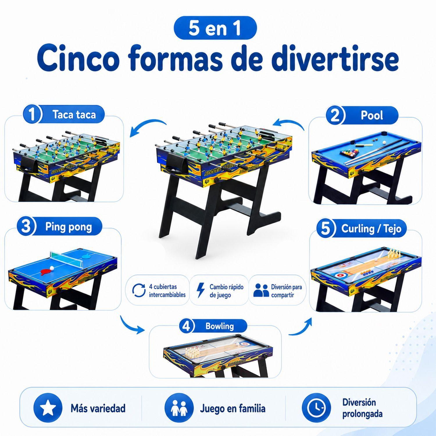 Mesa De Juegos Plegable 5 En 1 Kidscool Taca Taca Pool Ping Pong-5