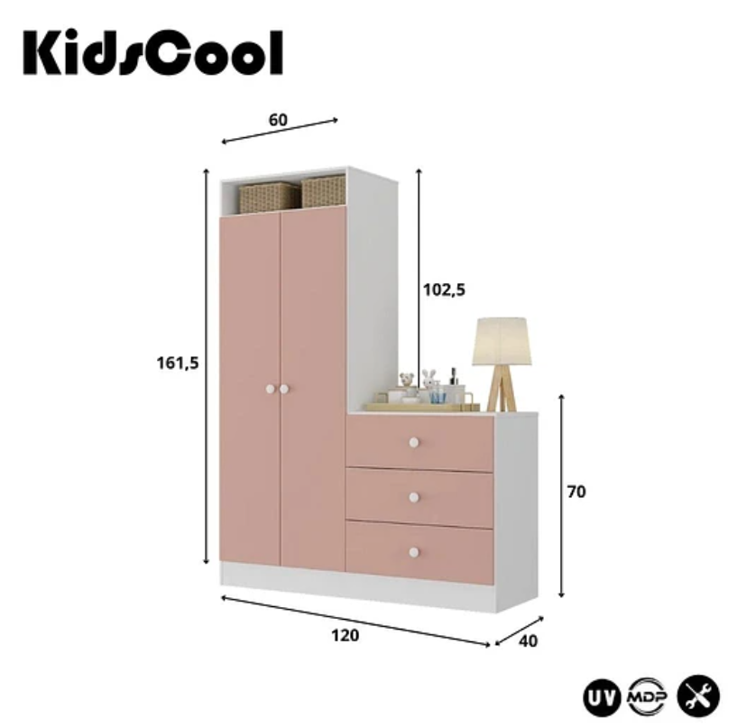 Armario Infantil Con Cómoda Pimpolho Rosada-5