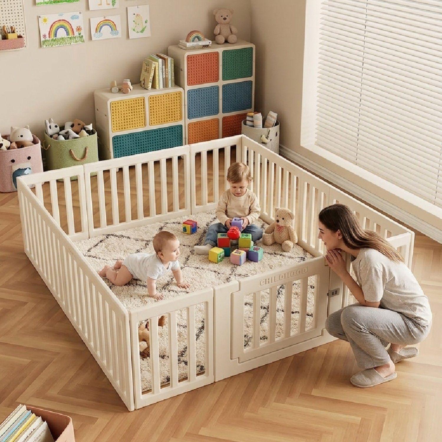 Corral De Juegos Infantil Kidscool Estilo Nórdico Modular Off White-1
