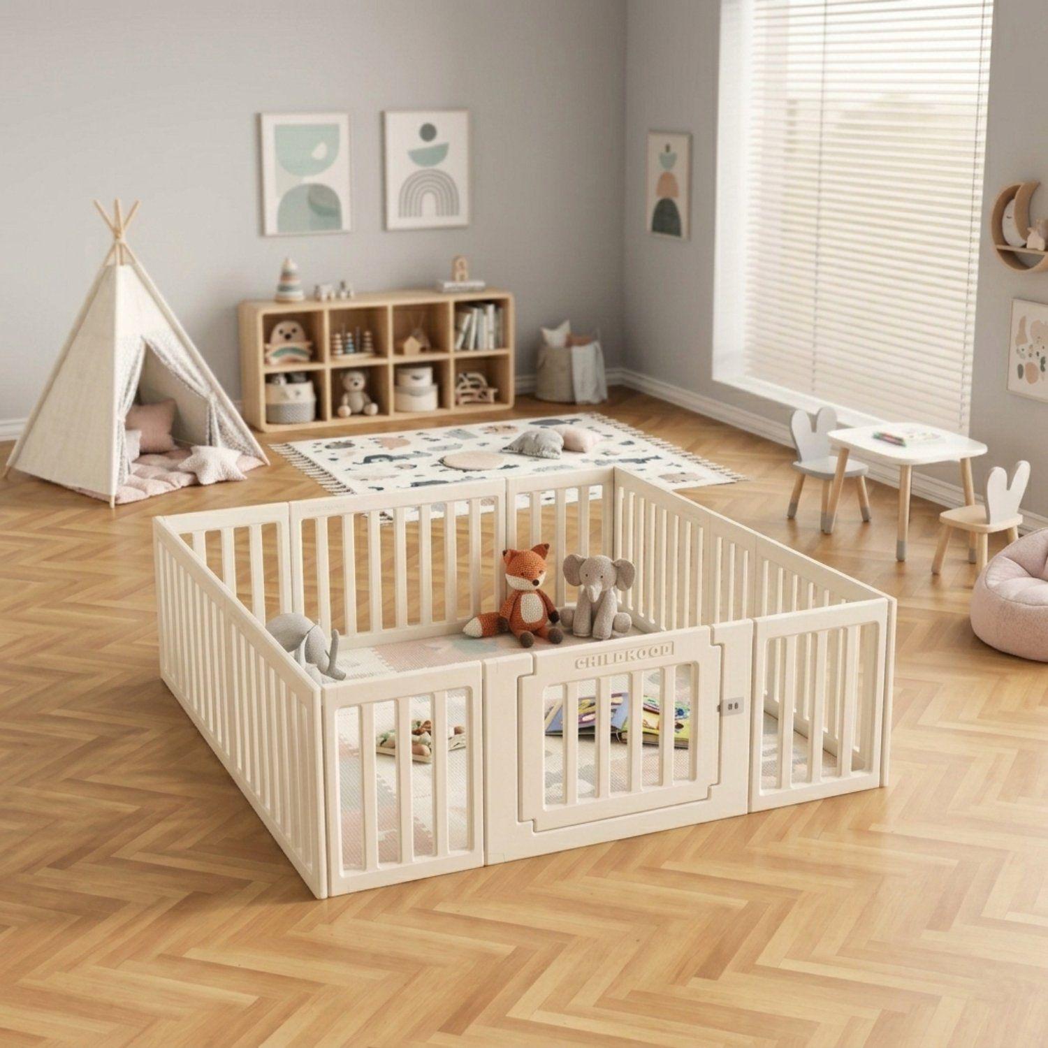 Corral De Juegos Infantil Kidscool Estilo Nórdico Modular Off White-2