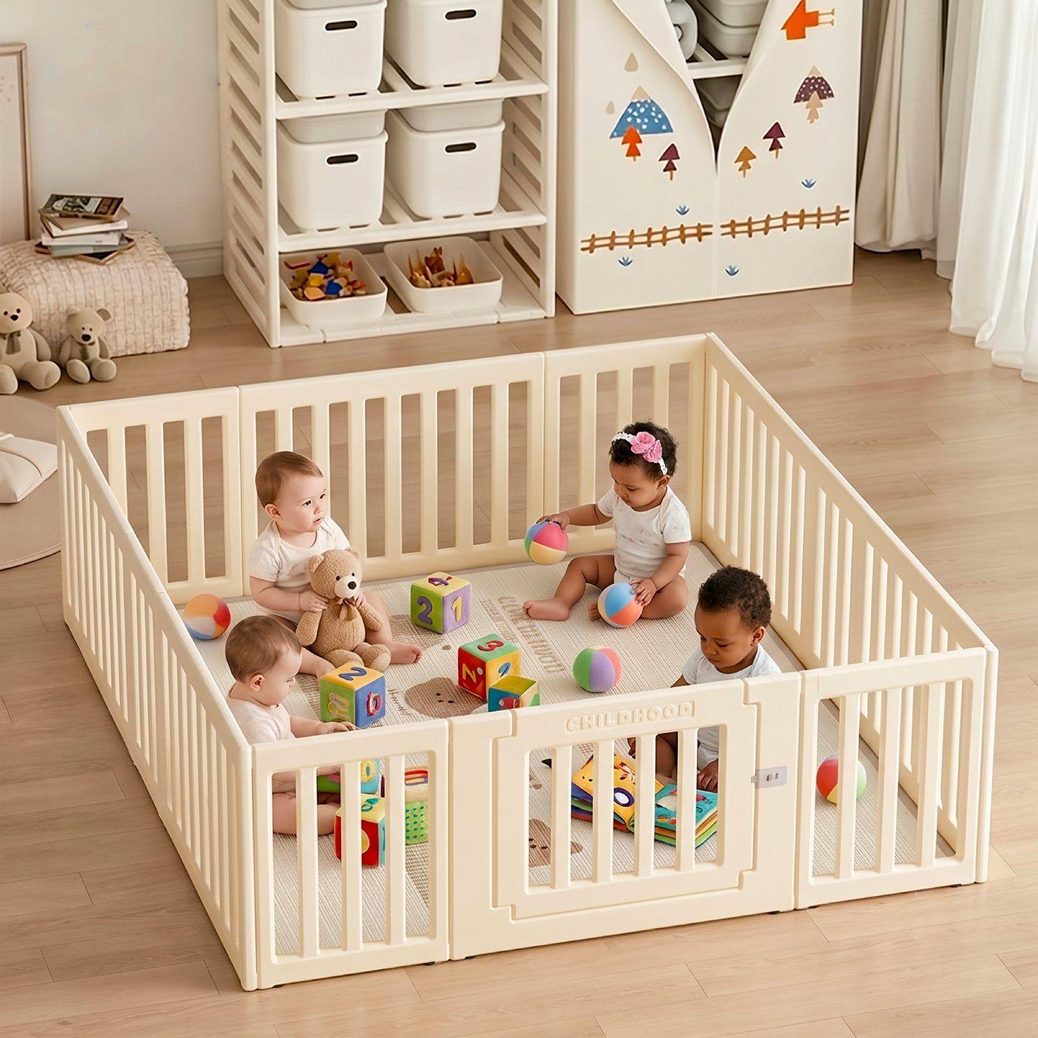 Corral De Juegos Infantil Kidscool Estilo Nórdico Modular Off White-3