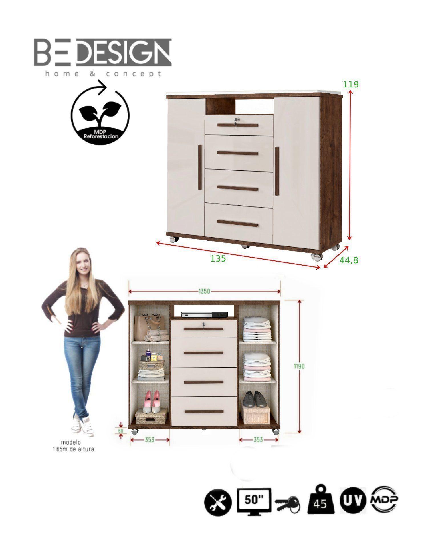 Cómoda Zapatero Multifuncional Con 4 Cajones y 2 Puertas Canela Arena-5