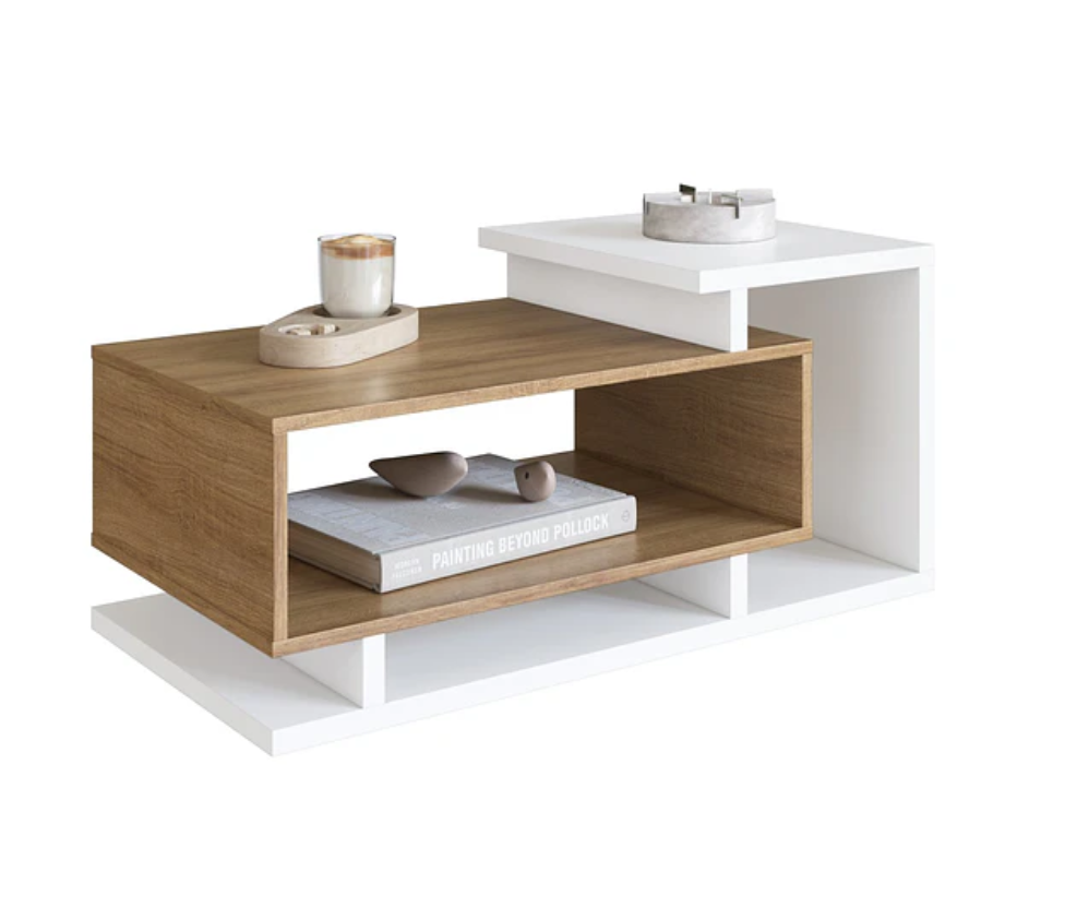 Mesa de Centro Bicolor Blanco Miel Estilo Nórdico-2