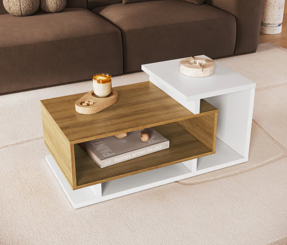 Mesa de Centro Bicolor Blanco Miel Estilo Nórdico-3