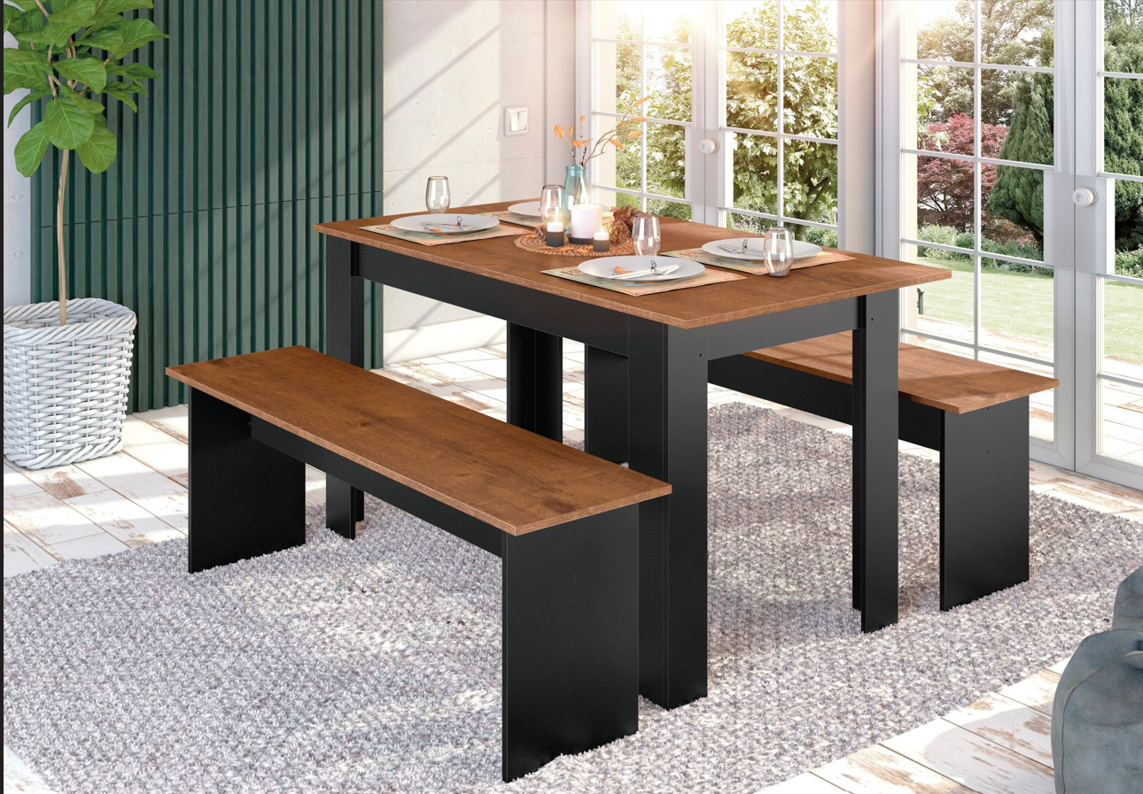 Juego De Comedor Diario Con 2 Banquetas Canela Negro -4