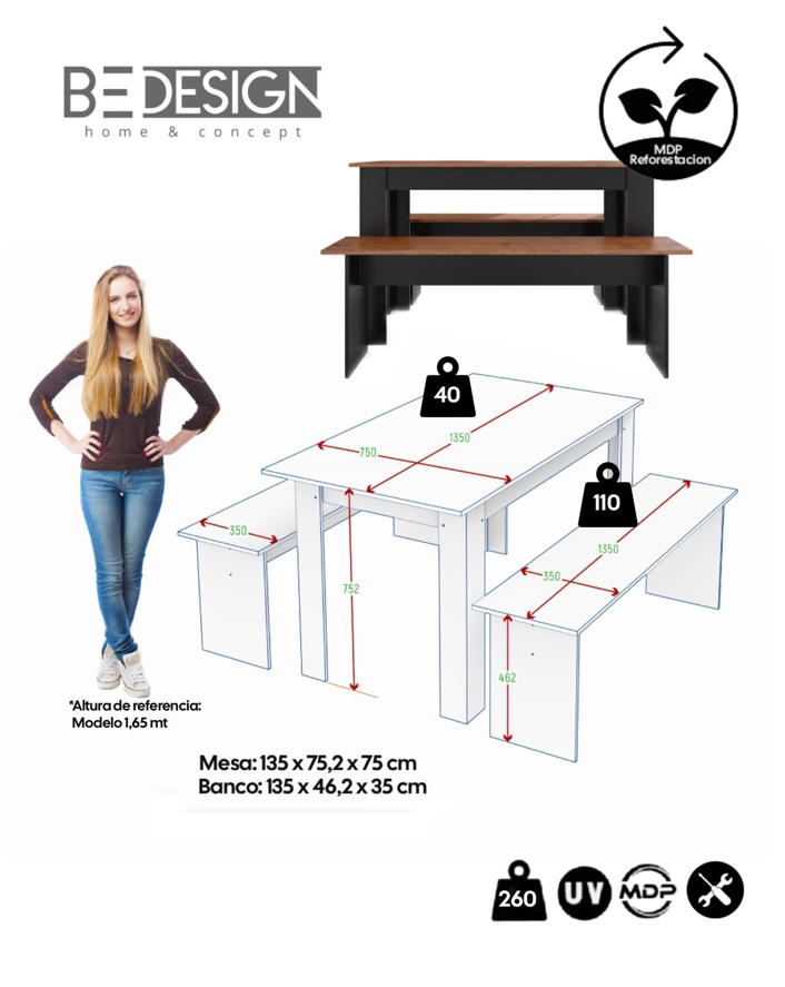 Juego De Comedor Diario Con 2 Banquetas Canela Negro -5