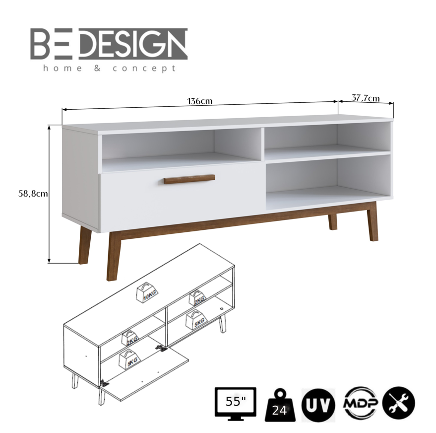 RACK CON 3 ESPACIOS Y PUERTA PARA TV 55' BLANCO EMOVELL-3