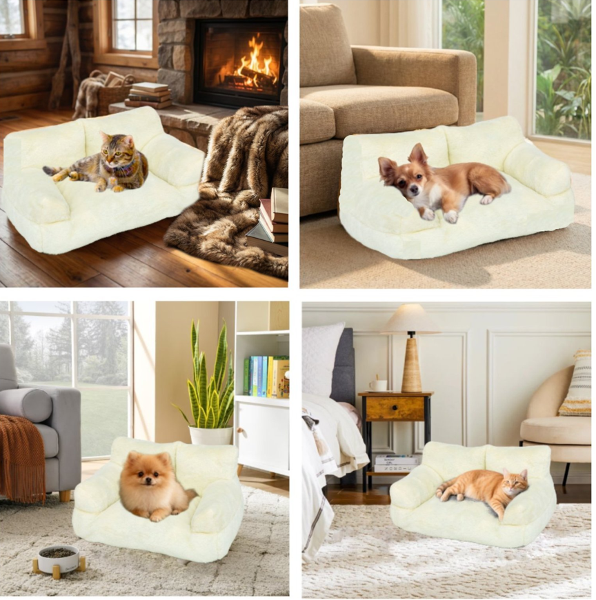 Cama Sofá Relajante Para Mascotas M Beige Lavable y Ortopédica -2