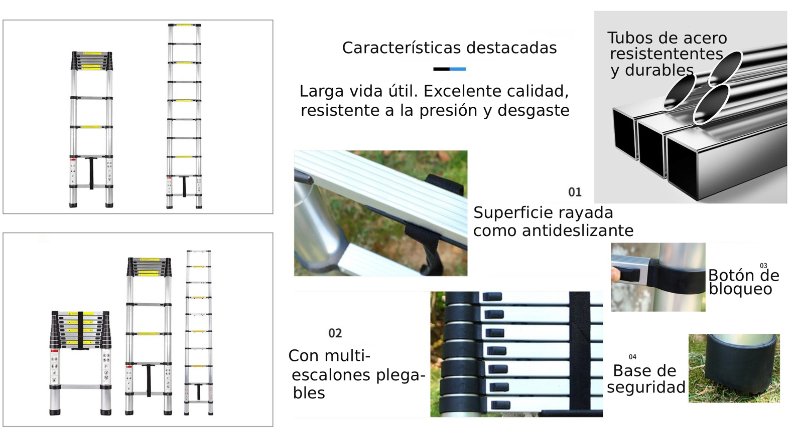 Escalera Telescópica 2.6 Mts De Aluminio-1