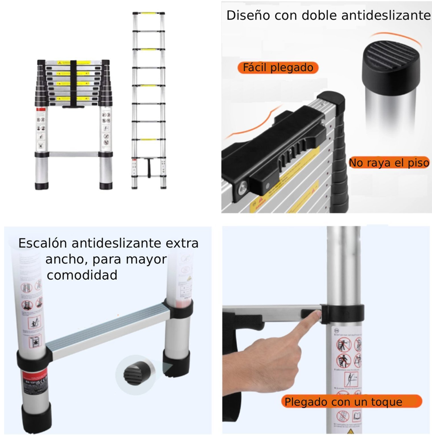 Escalera Telescópica 2.6 Mts De Aluminio-2