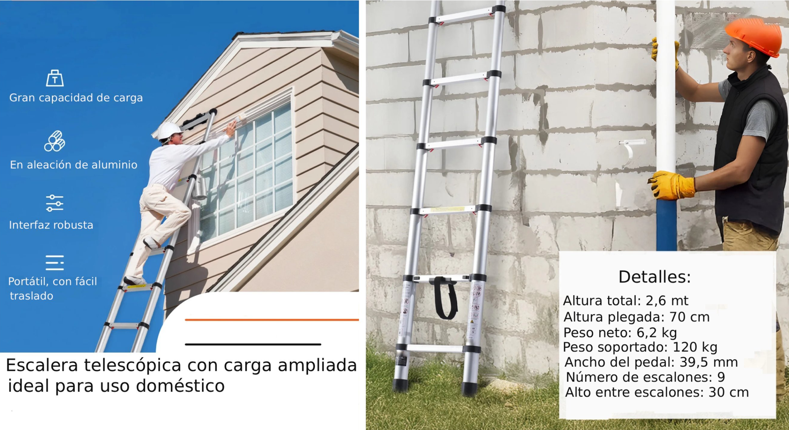 Escalera Telescópica 2.6 Mts De Aluminio-4