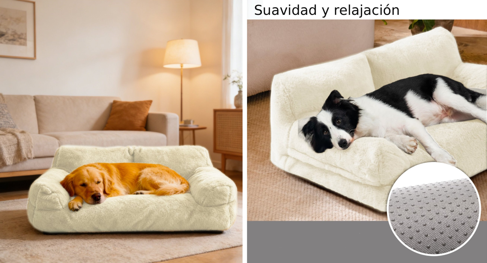 Cama Sofá Relajante Para Mascotas XL Beige Lavable y Ortopédica-3