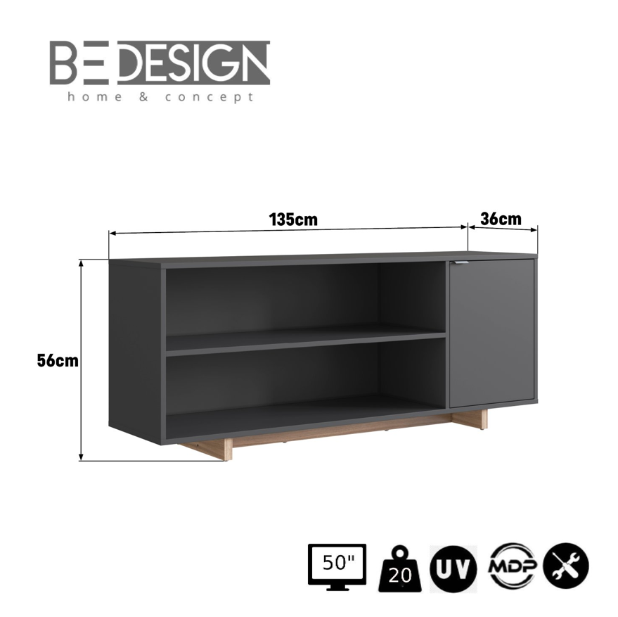 RACK CON 2 ESPACIOS + PUERTA PARA TV DE 50' GRIS NOMAD EMOVELL-3