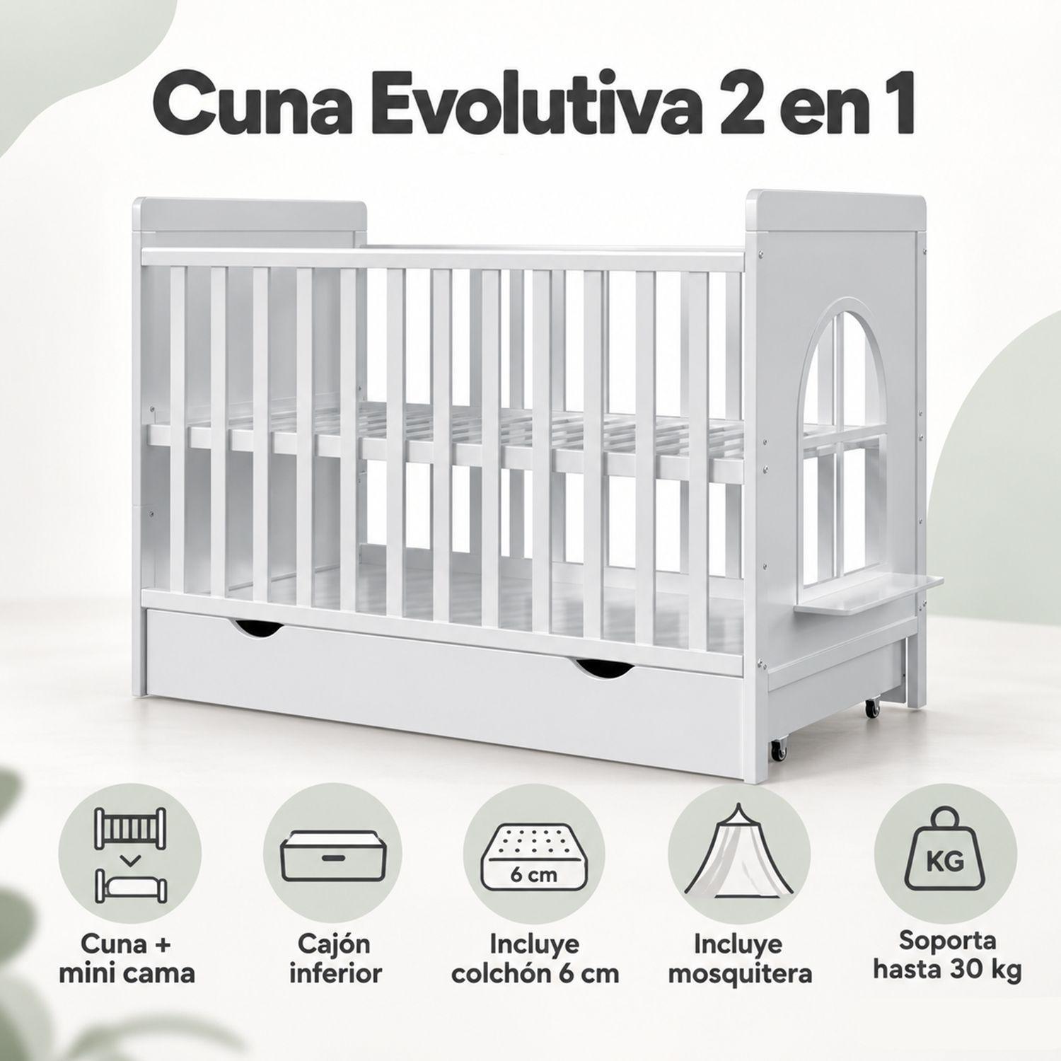 Cuna 2 Funciones Evolutiva Blanca Kidscool -2