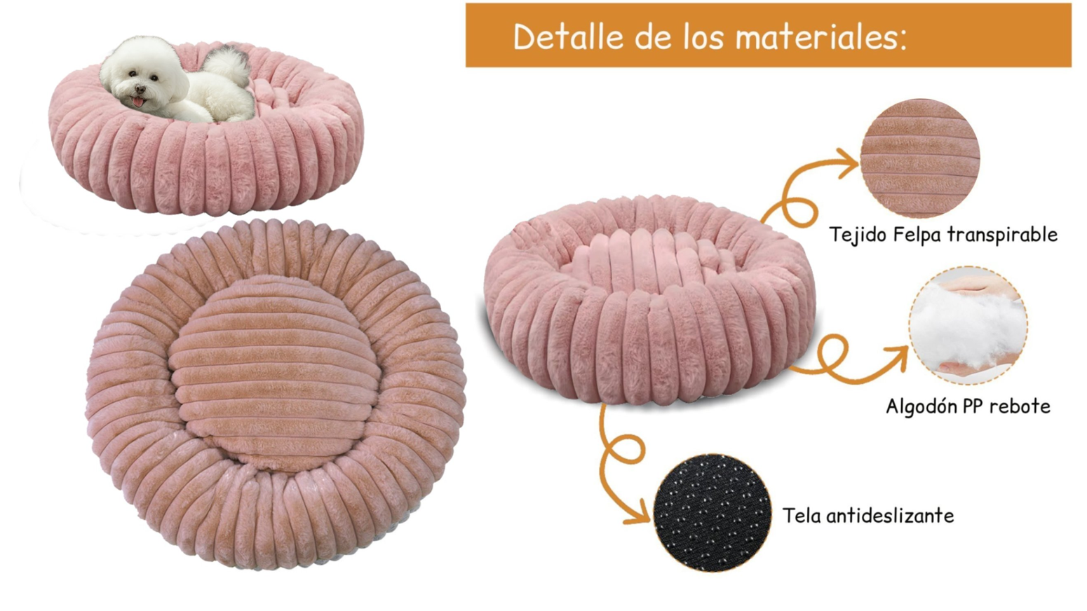 Cama Nido Donut Mascotas S Rosa 50 cm Antiansiedad Perro y Gato -3