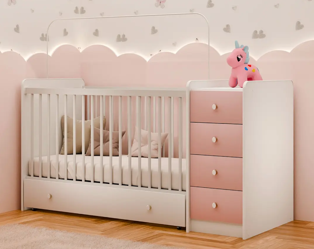 CUNA CON COMODA TOP BABY ROSADA -3