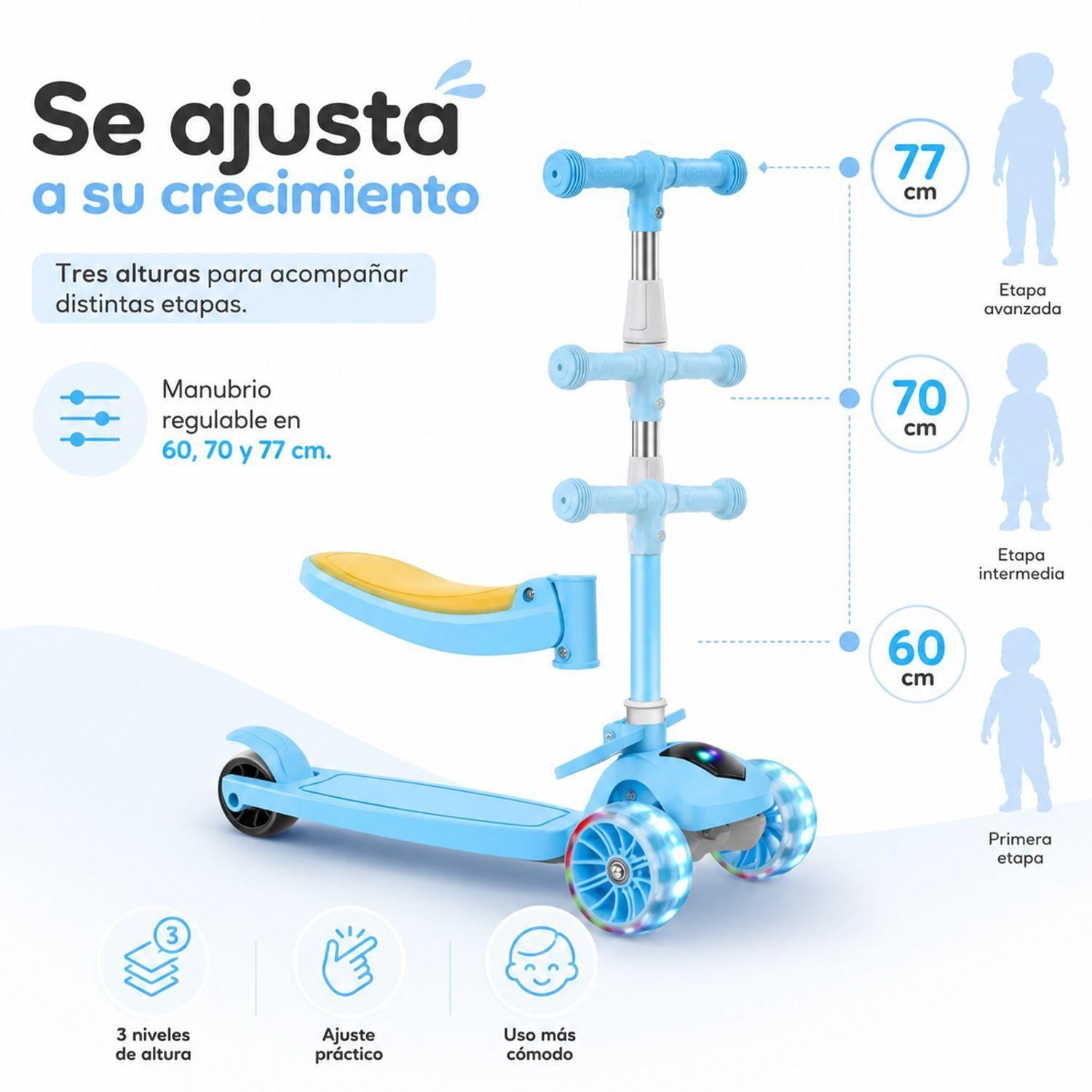 Scooter Plegable Con Asiento Kidscool Música y Luces-2