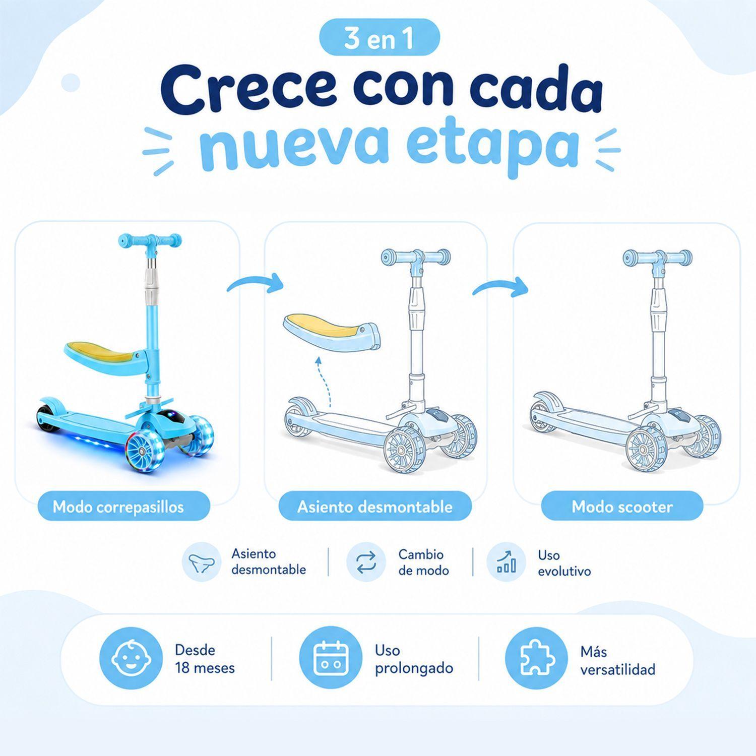 Scooter Plegable Con Asiento Kidscool Música y Luces-3
