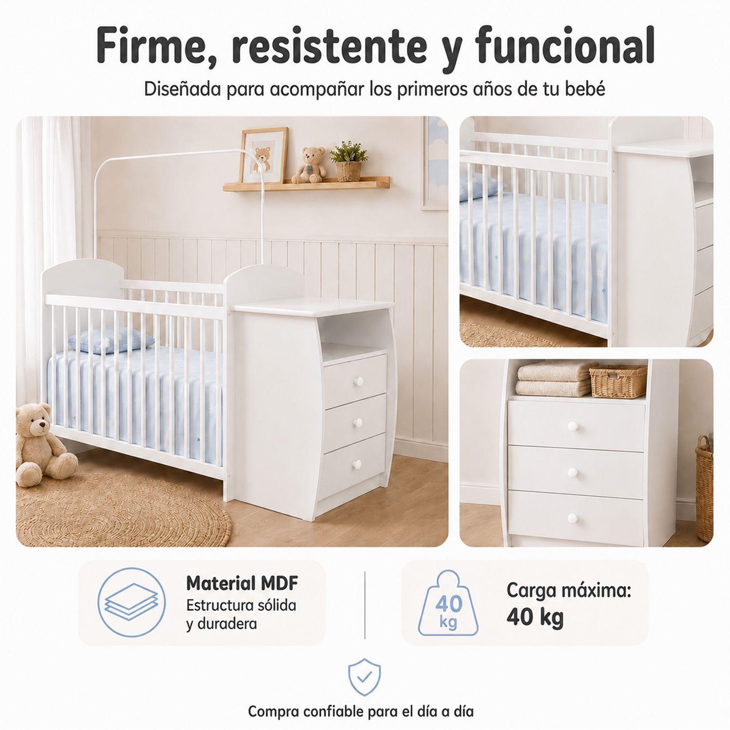 Cuna Multifuncional Con Cómoda Bambini Blanco -2
