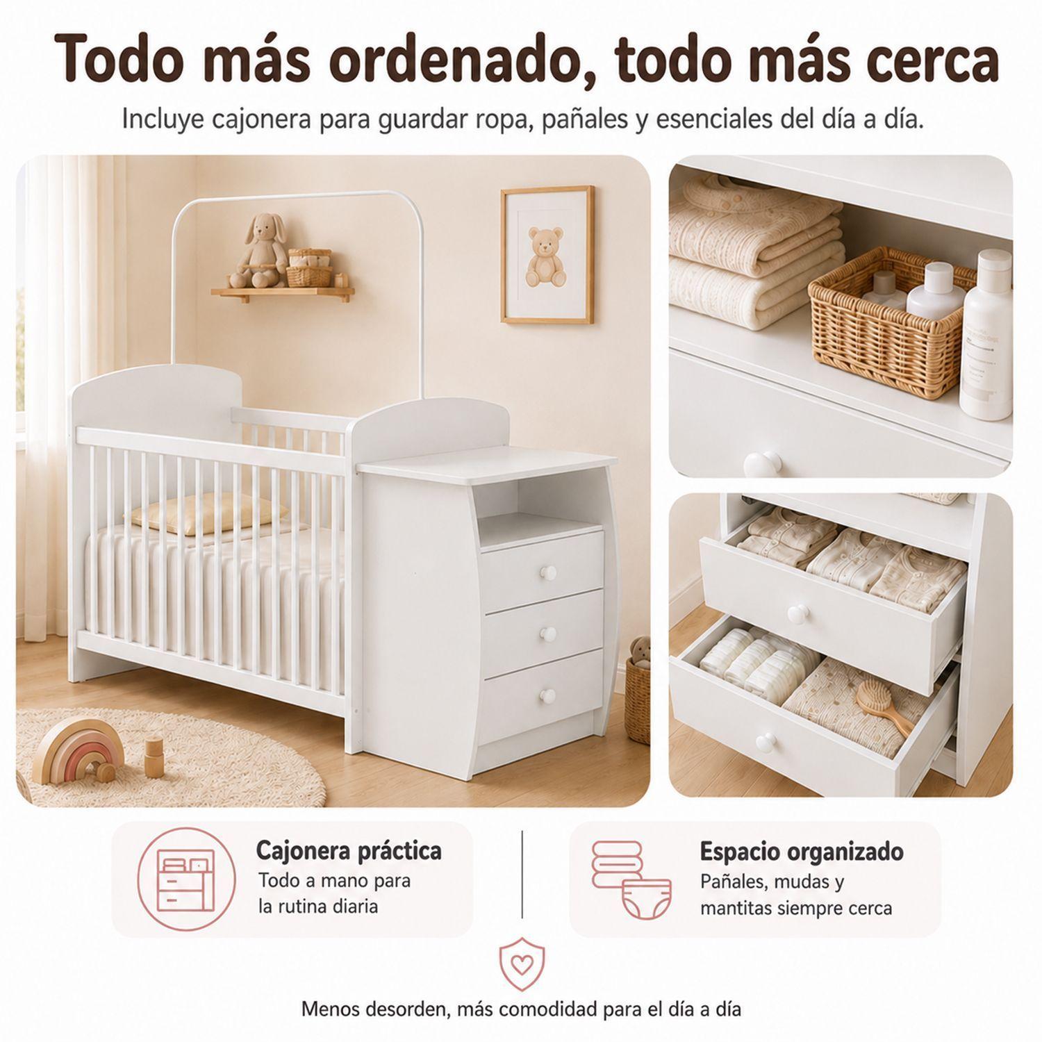 Cuna Multifuncional Con Cómoda Bambini Blanco -3
