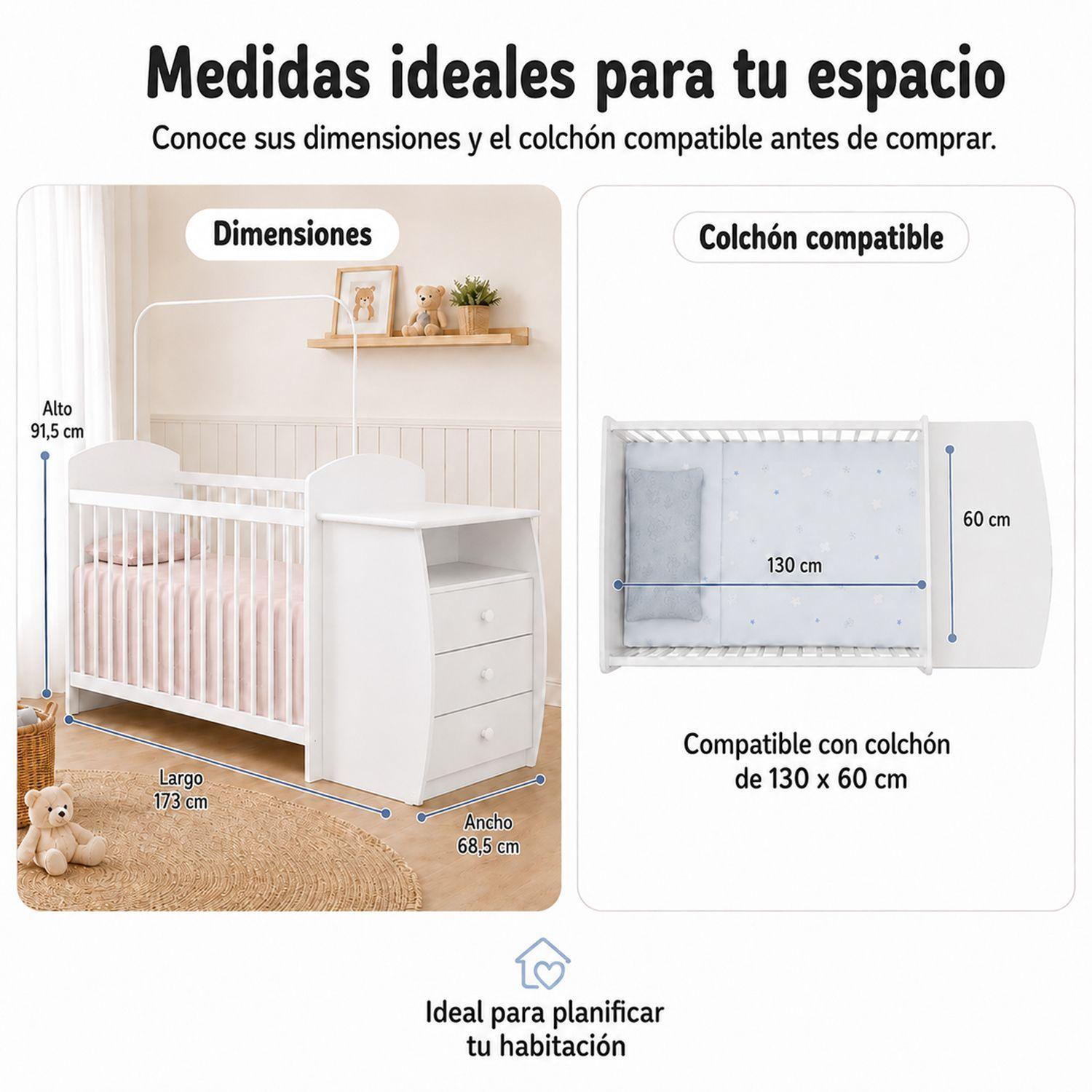 Cuna Multifuncional Con Cómoda Bambini Blanco -4
