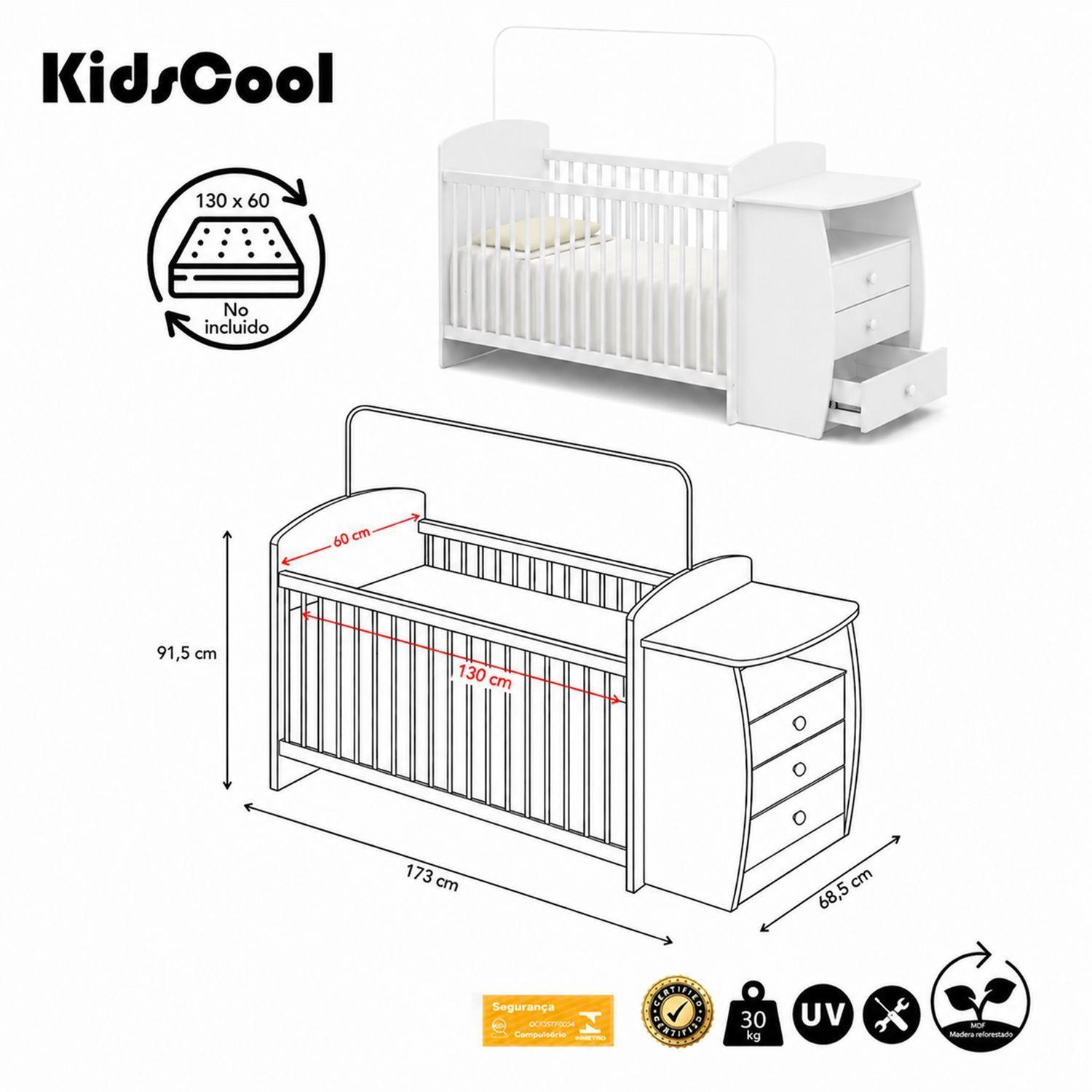 Cuna Multifuncional Con Cómoda Bambini Blanco -7